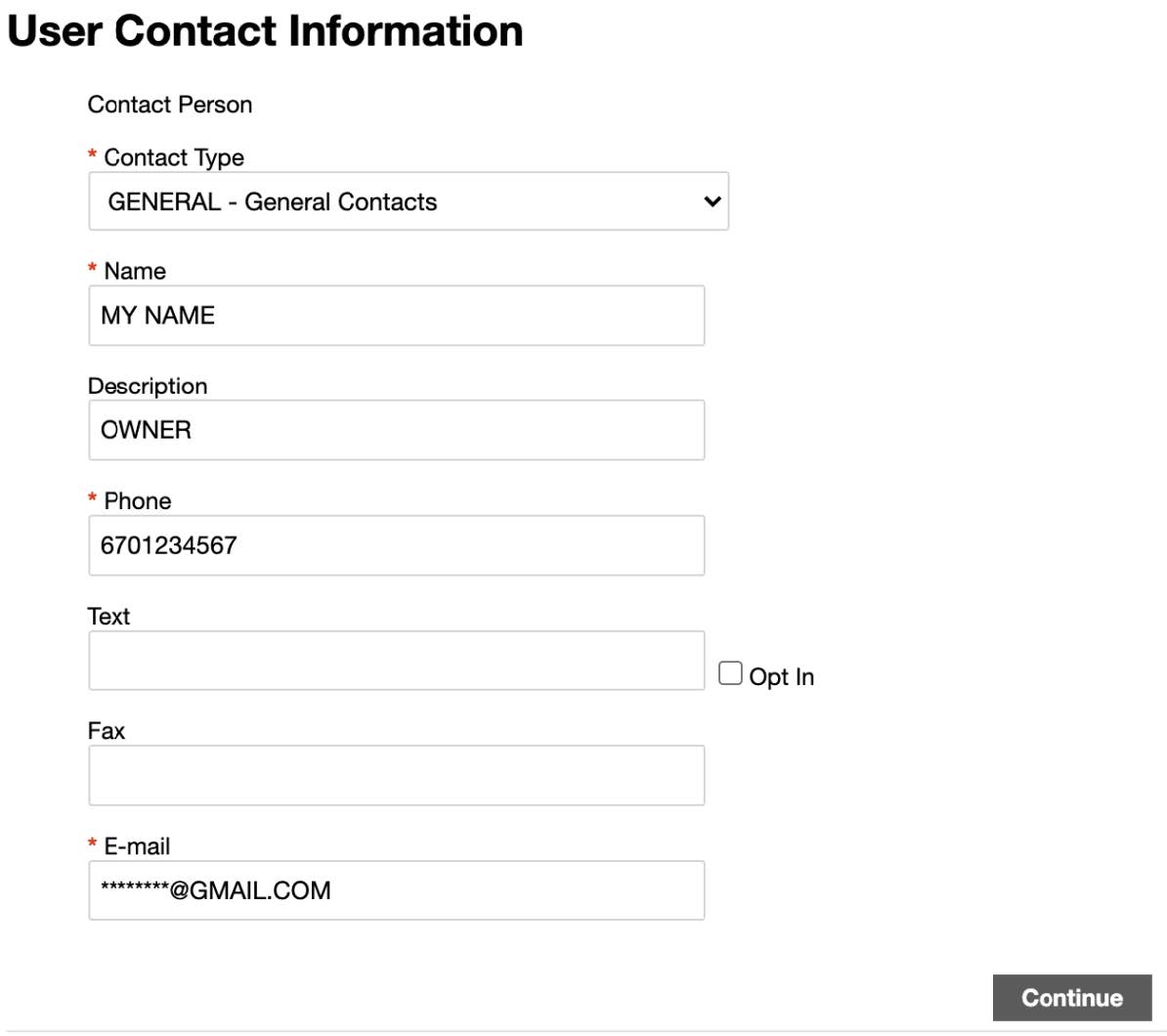 vendor self service user contact information